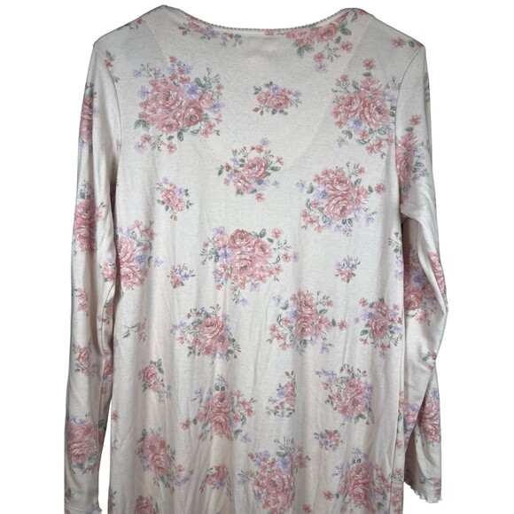 Miss Elaine Nightgown Womens Sz M Pink Floral Lace Long Sleeve Cottage Prairie - Picture 10 of 12
